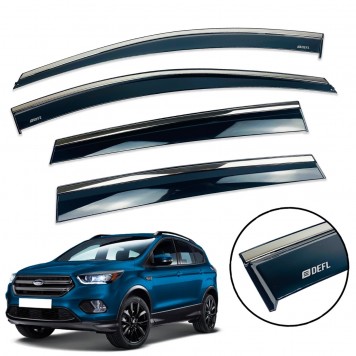 Дефлектори вікон Ford Kuga 2012-2019 (на скотче) з нерж. хром полоскою